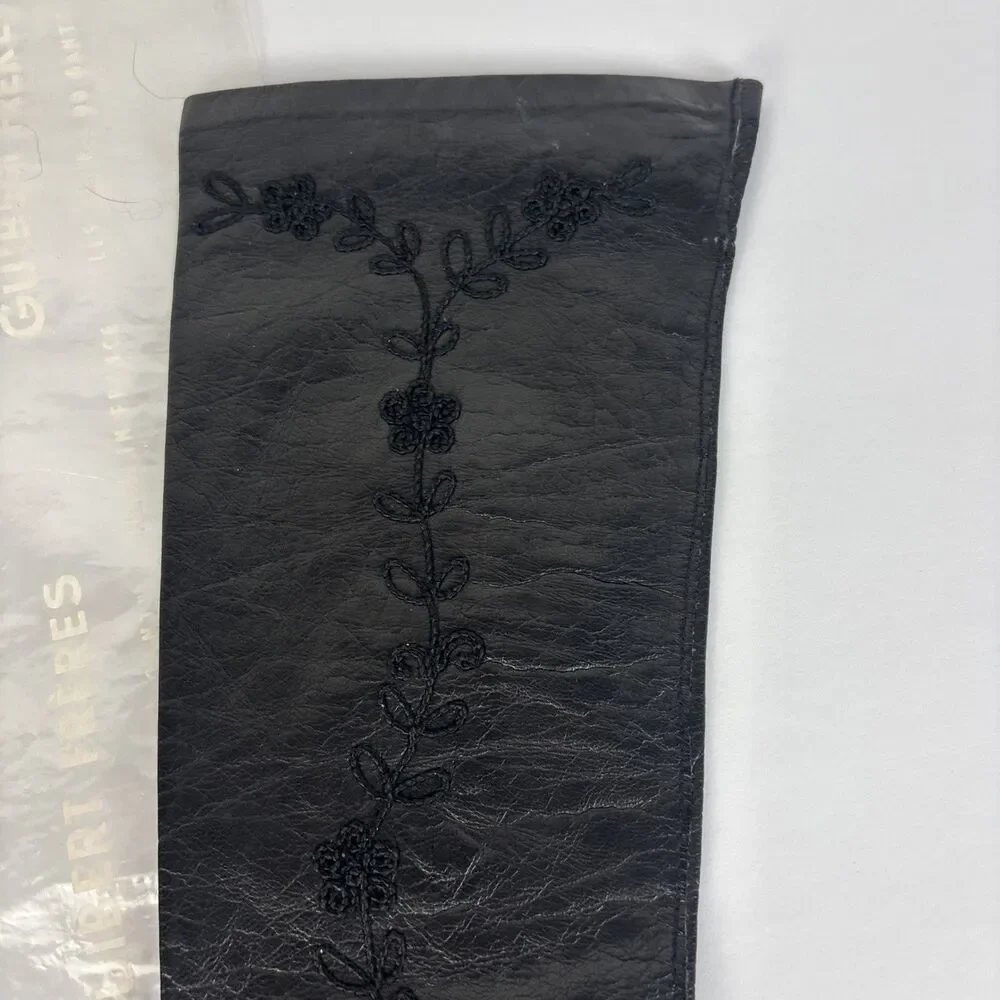 VTG Stix Baer Fuller Black Embroidered Gloves Leather Size 7 Real Kid Elbow